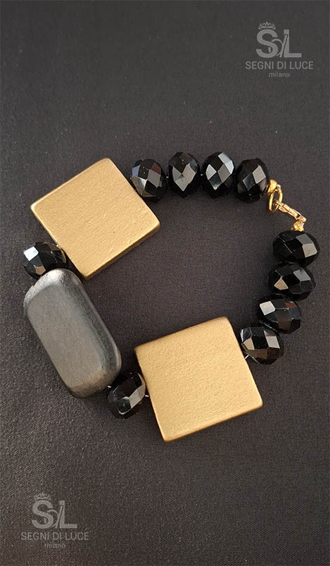 bracciale azalea nero oro legno resina