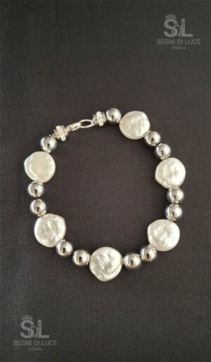 bracciale gladiolo pietre madreperla perle acciaio