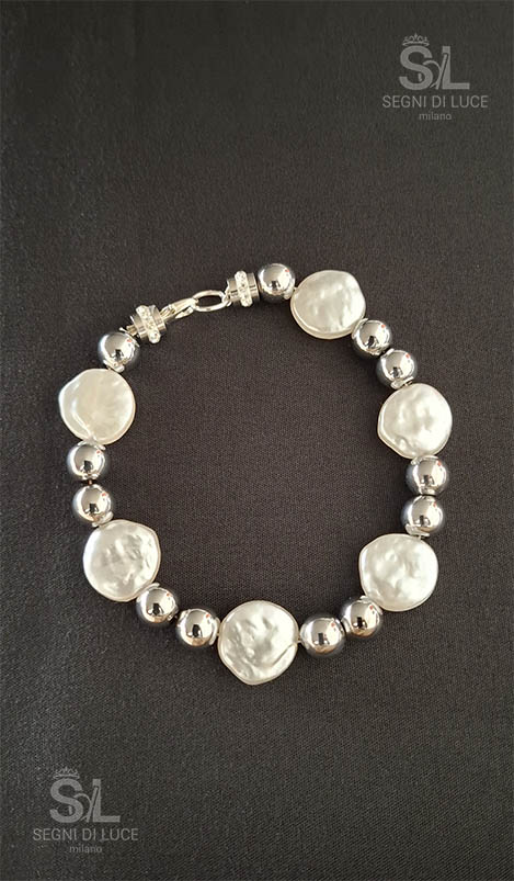 bracciale gladiolo pietre madreperla perle acciaio
