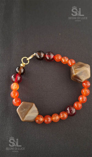 bracciale magnolia corallo rosso pietre marrone venato