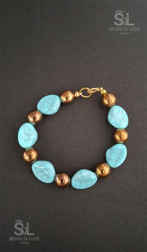 bracciale passiflora pietre azzurro venato tabacco miele