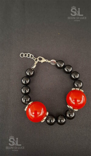bracciale spirea rosso nero argento regolabile