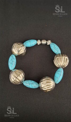 bracciale strelitzia pietre azzurro venato argento