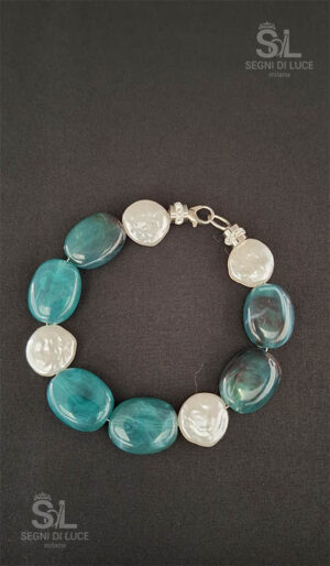 bracciale tulipano verde madreperla pietre resina