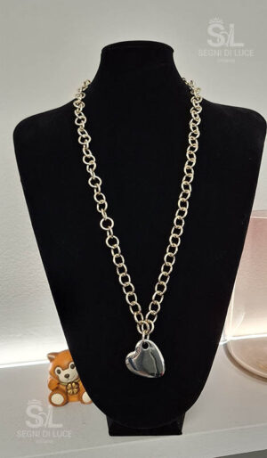 Collana cuore argento bombato regalo San Valentino artigianale